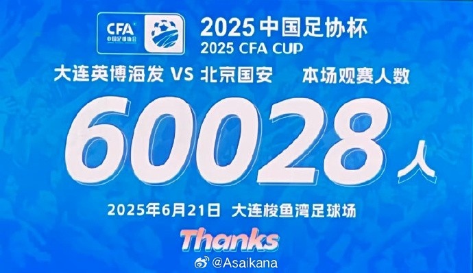 60028名觀眾觀看大連英博VS北京國安比賽 創(chuàng)足協(xié)杯單場(chǎng)觀眾紀(jì)錄