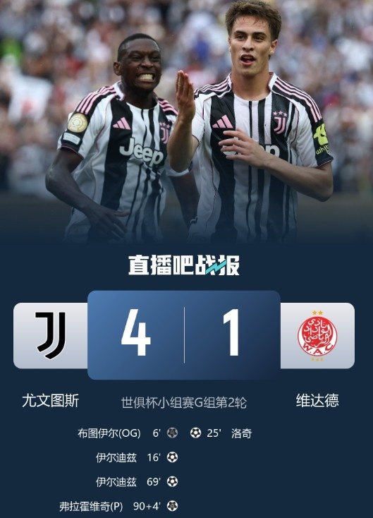 尤文4-1維達(dá)德共31975名球迷觀看，現(xiàn)場能坐69000人