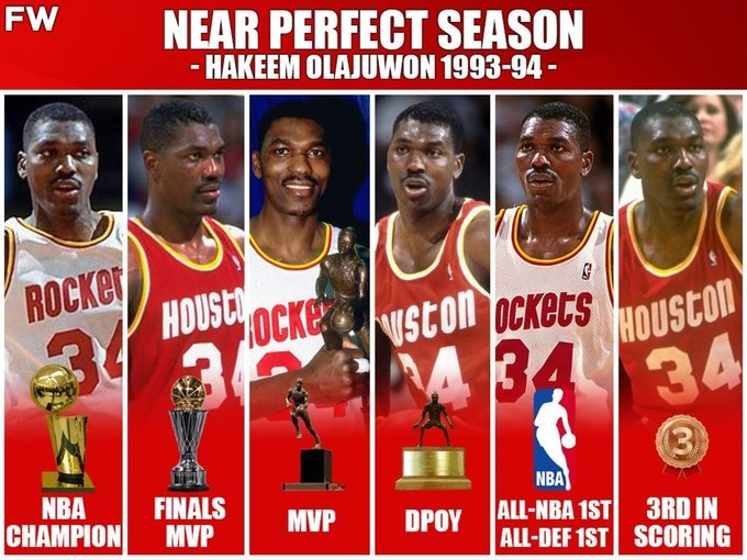 歷史單季最強表現(xiàn)？美媒曬大夢93-94賽季各種斬獲：FMVP&MVP&DPOY