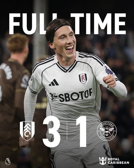 英超富勒姆3-1布倫特福德，伊沃比傳射、哈里-威爾遜破門(mén)