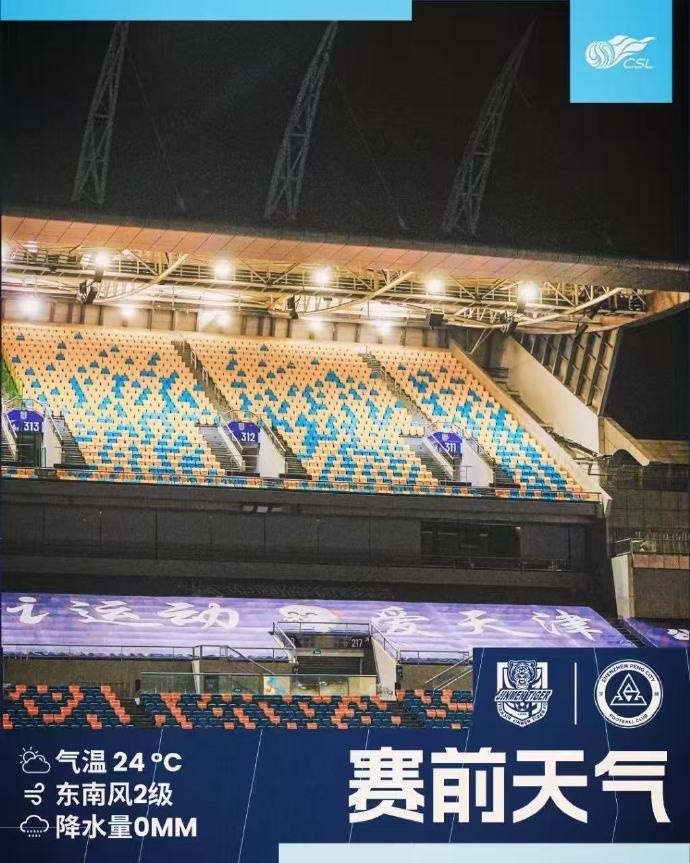 今日天津天氣涼爽宜人，前往客場的球迷朋友可輕裝出行