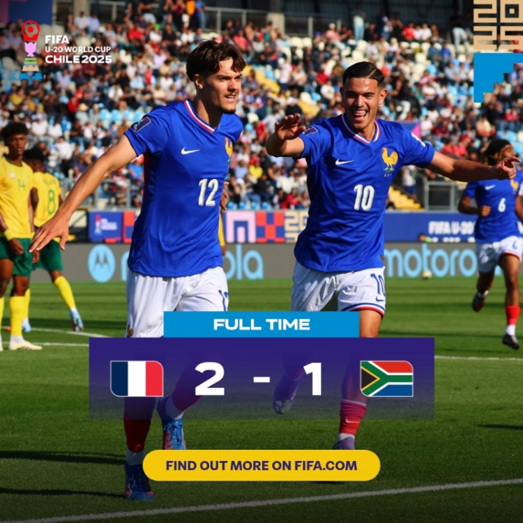 世青賽：法國U20以2-1勝南非U20取開門紅，貝爾蒙特、米沙爾破門